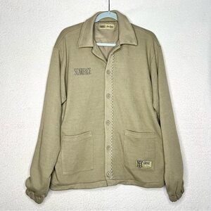 Scarface x Shoe Palace Ribbed Knit Button Up Casual Jacket-Mens M-Tan-Embroidery